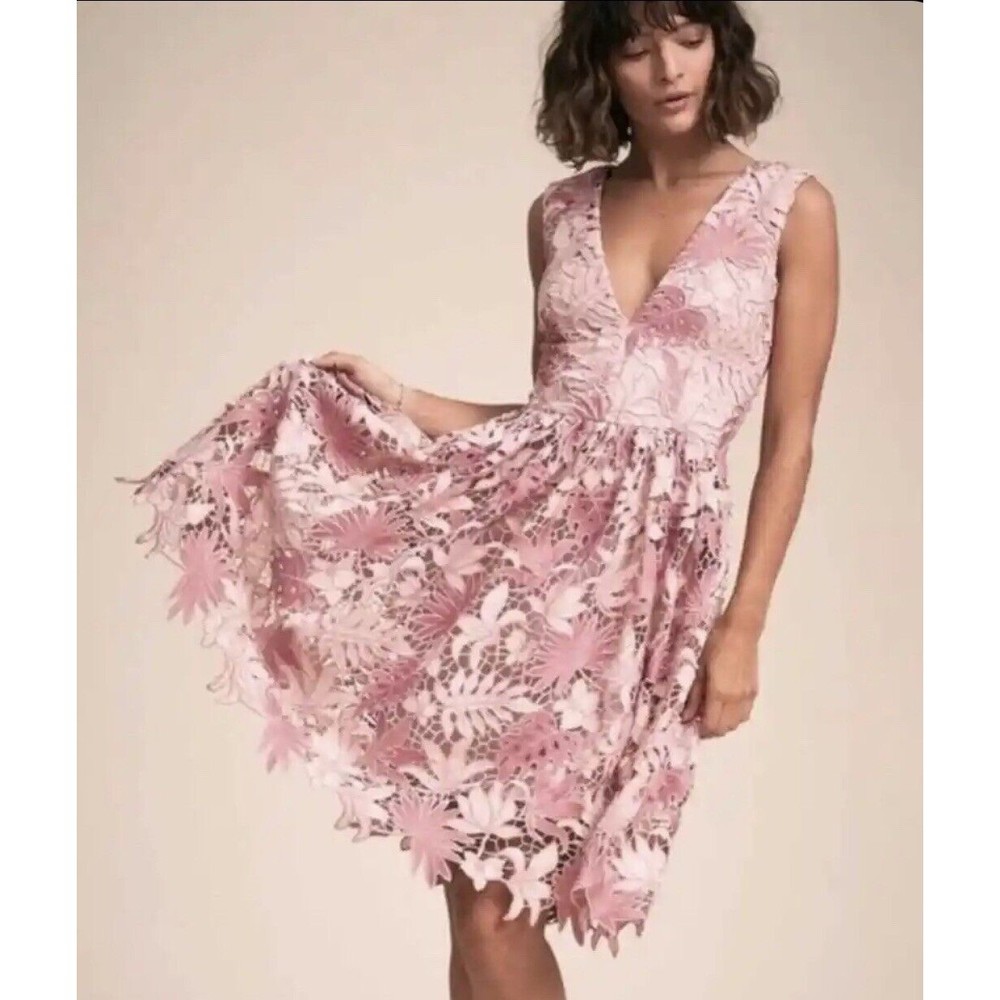 Dress The Population Women Rita Plunge Neck Lace Eyelet Pink Dress Size X-Large